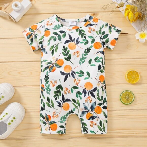 NWT baby girl boy jumpsuit outfit one-piece short sleeve orange fruit Summer - Picture 1 of 5